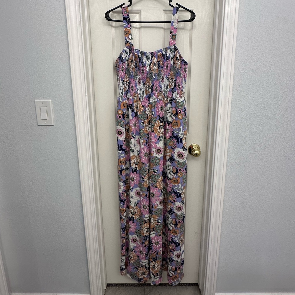 Purple floral wide leg sleeveless overall size XL NWT
